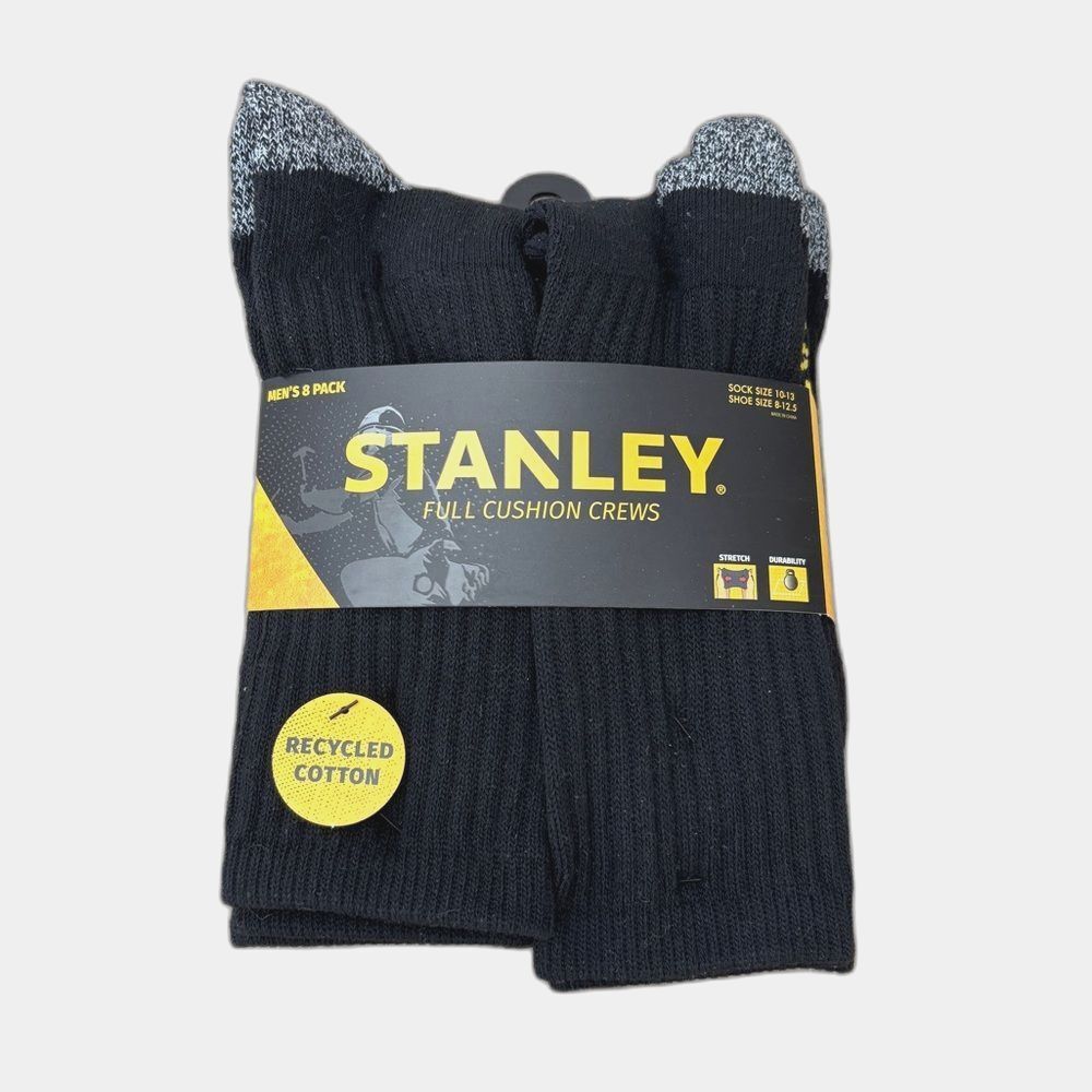 STANLEY Men's‎ Full Cushion Crew Work Socks SIZE 10-13 8 Pair Black NEW NWT